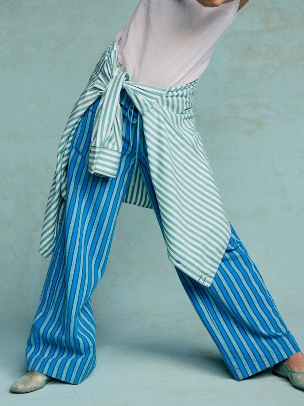 Free People Blue Stripe Wide-Leg Pants